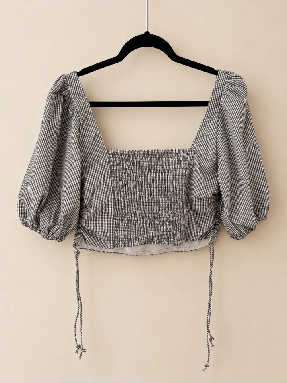 Abercrombie & Fitch Gingham Puff Sleeve Cropped Top XL